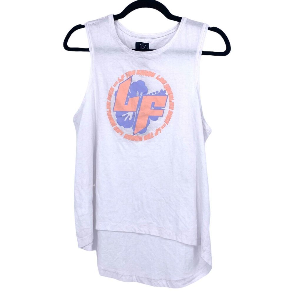 LF The Brand Womens Top Medium White Pink Purple Tank Tee Logo Cotton Ladies New